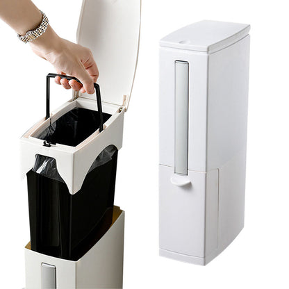 2-in-1 Slim Trash Can and Toilet Brush Set Bathroom Garbage Bin Wastebasket with Lid White