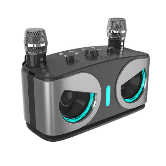 Wireless Bluetooth Karaoke Speaker with 2 Microphone Home KTV Set Grey