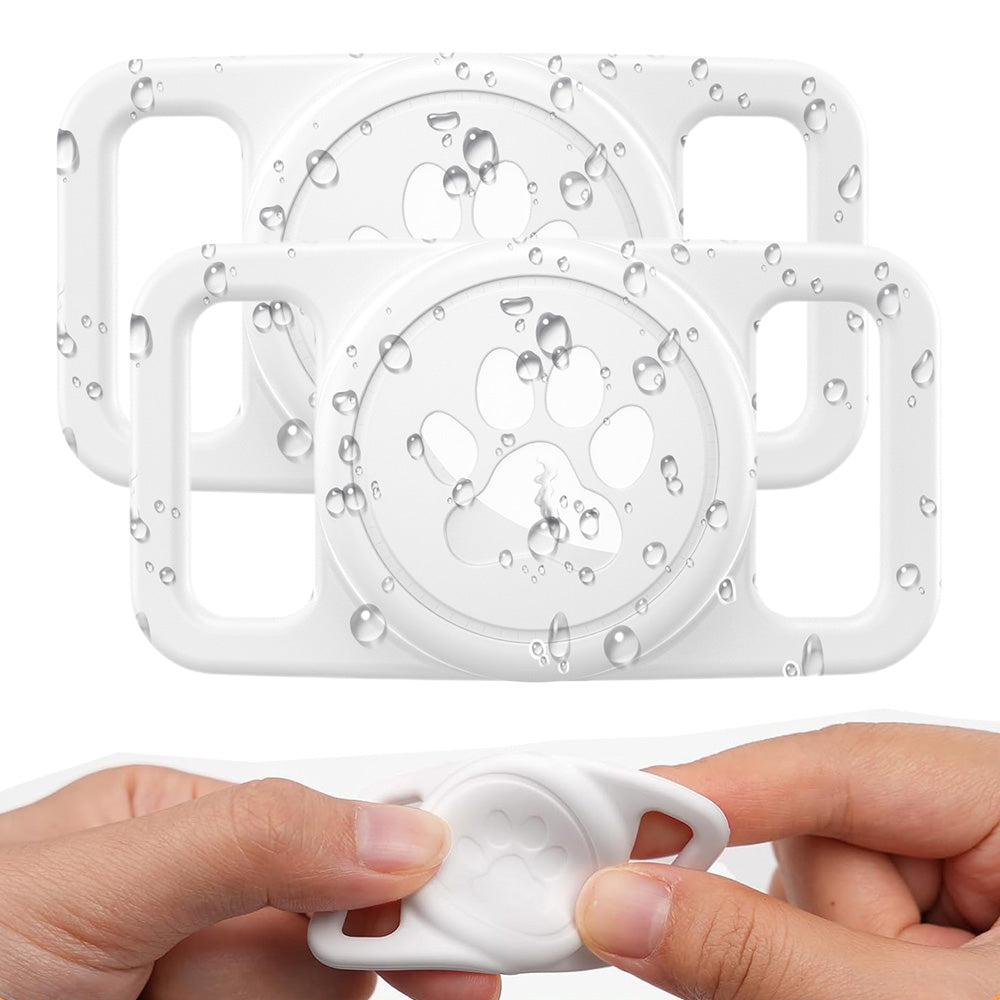 2PCS Waterproof Silicone Dog Collar Holder for Apple AirTag White