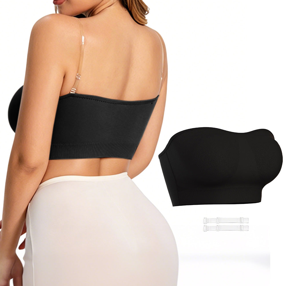 Women Strapless Wirefree Bandeau Bra-Black