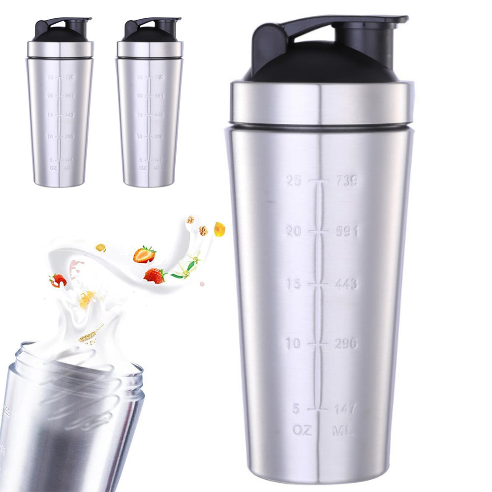 2Pcs 750ml Stainless Steel Protein Shaker Bottle with Mixing Ball