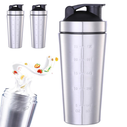 2Pcs 750ml Stainless Steel Protein Shaker Bottle with Mixing Ball