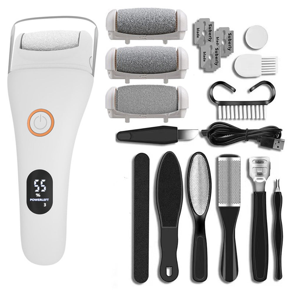 Rechargeable Electric Foot File Callus Remover Tool for Cracked Heels Black White