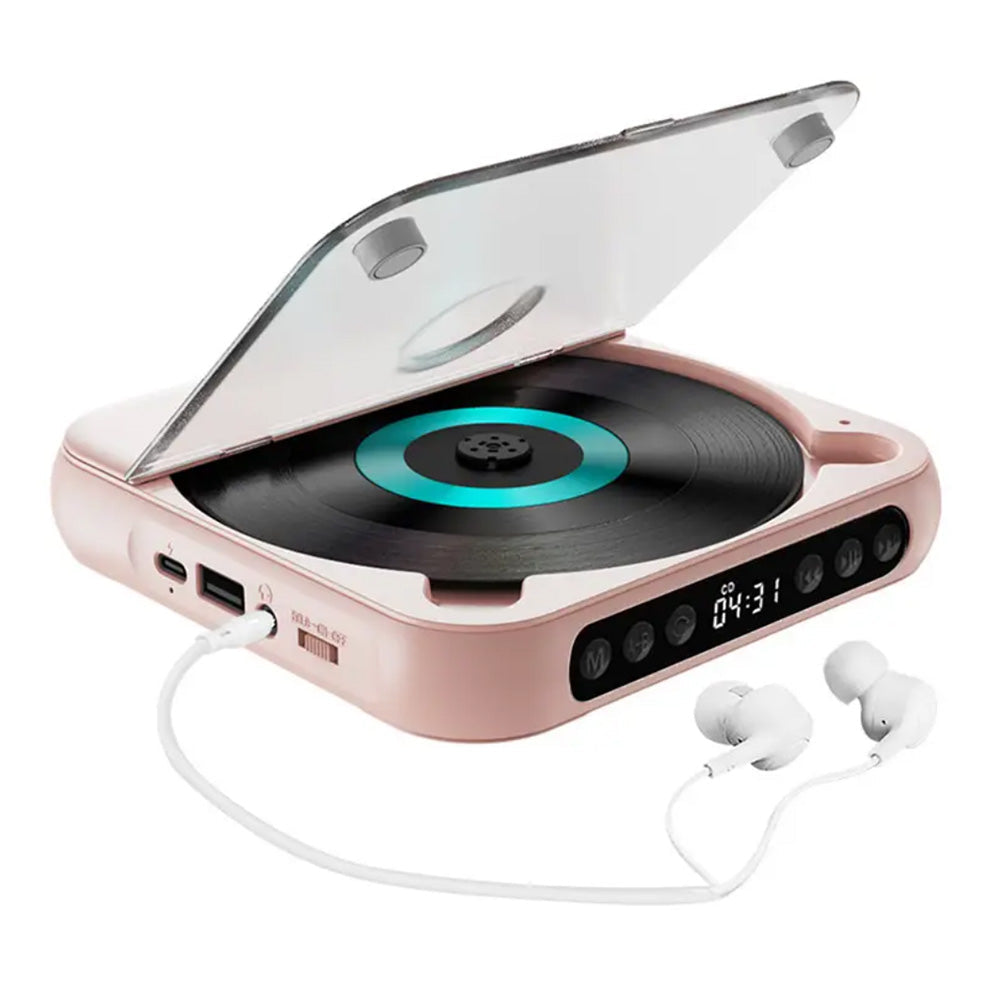 Portable Bluetooth CD Player Supports USB /Wired Playback Rechargeable Walkman Pink