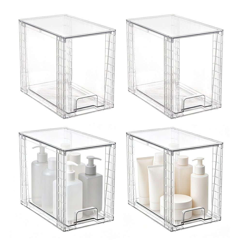 4Pcs Stackable Clear Makeup Organizer Drawer -S Size