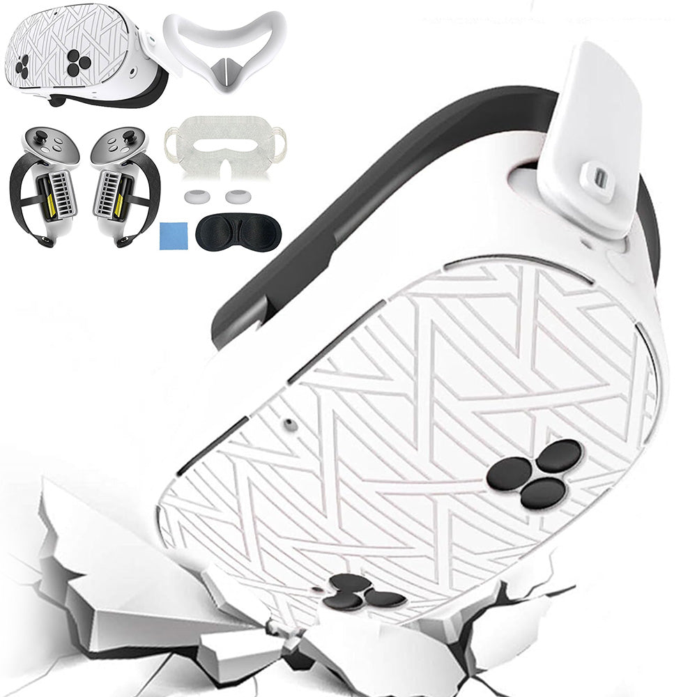 7-Piece Silicone Protective Case Set for Meta Quest 3S VR Headset Accessories White