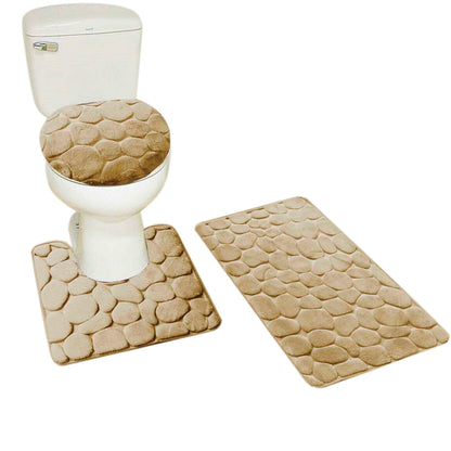 3 Piece Set Bathroom Mats Pebble Pattern Floor Mat Camel