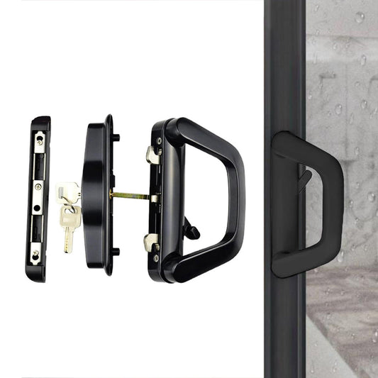 Sliding Door Lock Handle Set Security Lock with Keys for Glass Patio Door Black