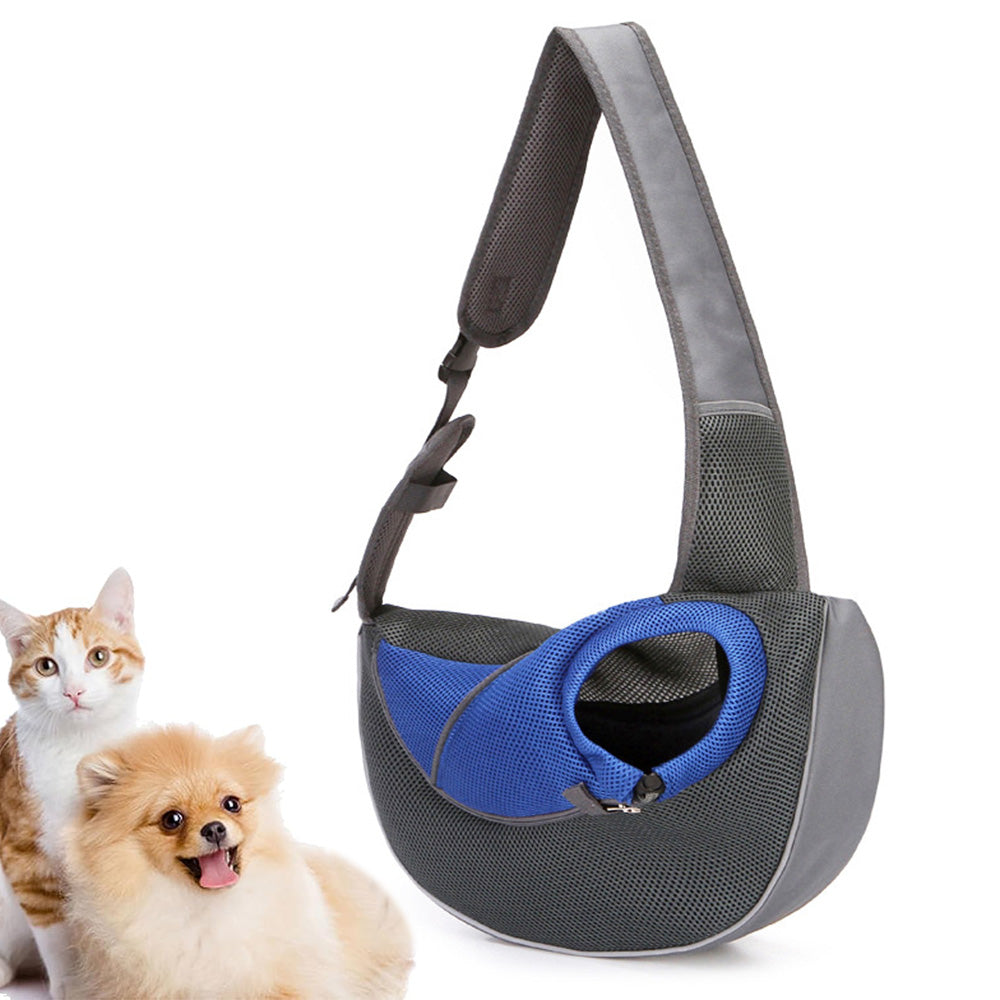 Pet Carrier Sling Mesh Backpack Travel Bag for Dogs & Cats Blue