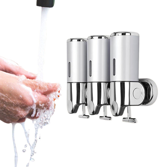 3-Chamber Shower Soap Dispenser Wall-Mounted Shampoo and Conditioner Dispenser with Visible Window Silver