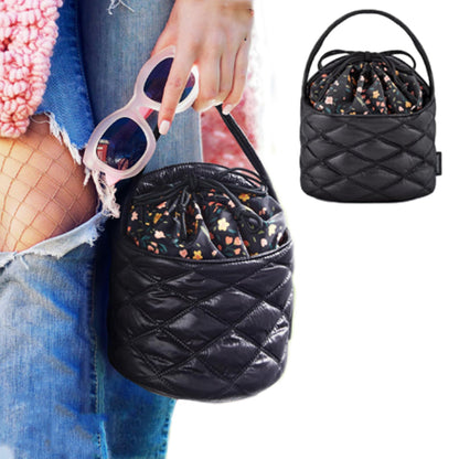 Stylish Barrel Drawstring Makeup Bag Travel Cosmetic Bags Toiletry Organizer Black