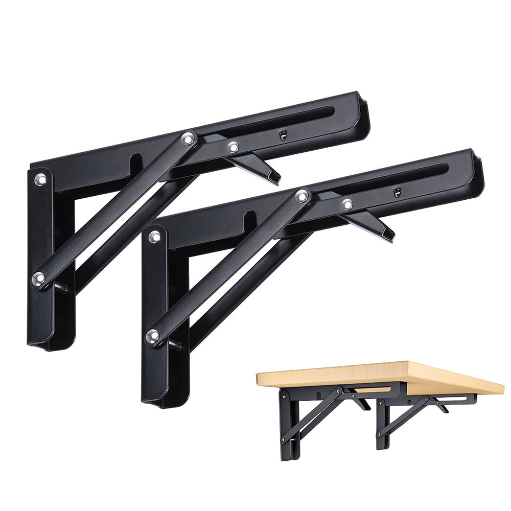 2Pcs 90 Degree Foldable Metal Shelf Brackets-Black