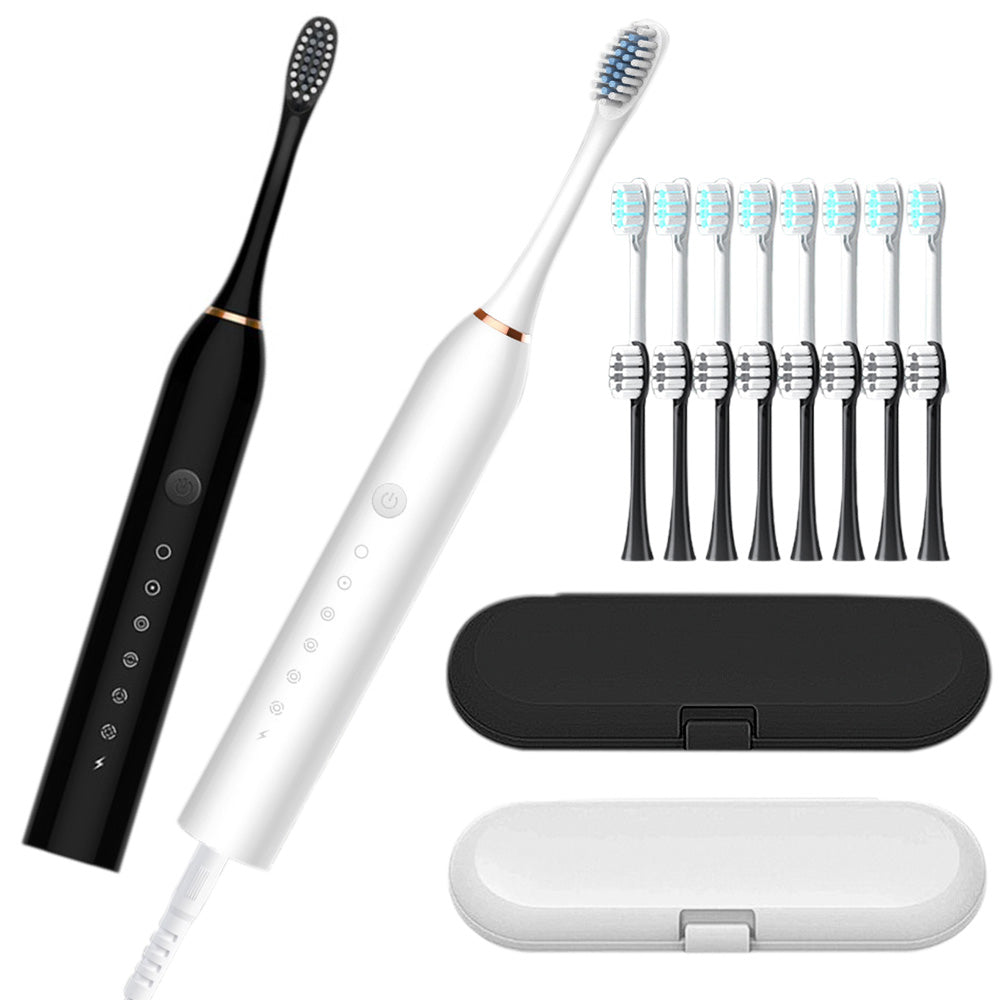 Couple's Electric Toothbrush Set with 2 Handles & Travel Case Style 2