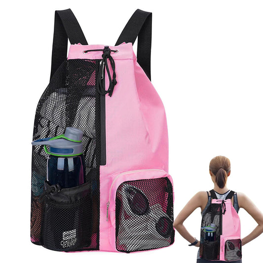 Drawstring Swim Bag Mesh Backpack with Wet Pocket for Swimming  Gym Workout Pink