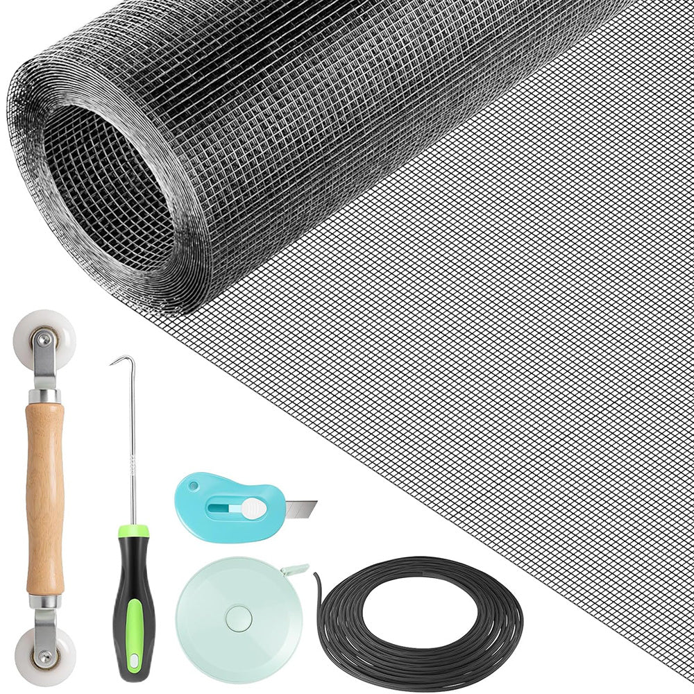 DIY Window Screen Repair Kit Fiberglass Mesh with Tools-Grey