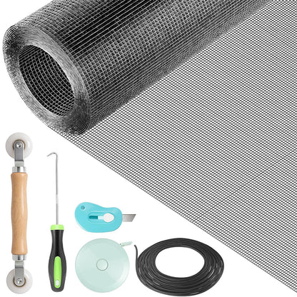 DIY Window Screen Repair Kit Fiberglass Mesh with Tools-Grey