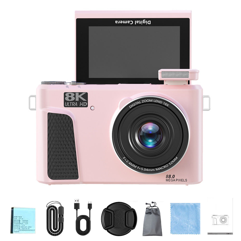 8K Digital Camera with Flip Screen and Remote Control-Pink