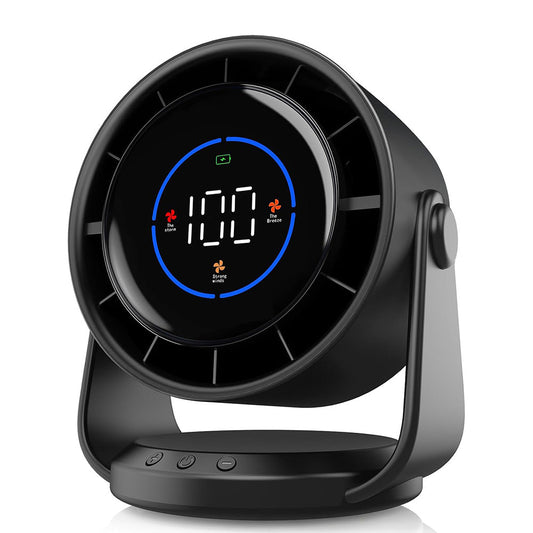 Quiet Table Fans Wall-Mounted Digital Display Rechargeable Fan for Home Office Kitchen Travel Camping Black