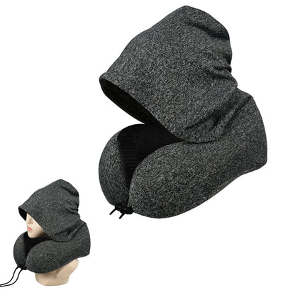 Travel Neck Pillow Hooded U Shaped Neck Cushion for Airplane Car Rest Dark Gray