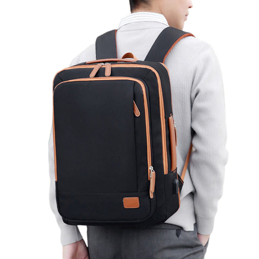 26L Expandable Commuter Backpack Water Resistant Laptop Bag with USB Charging Port Black