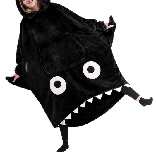 Shark Hoodie Blanket Cartoon Sleeping Wearable Adult Throw Blanket Black