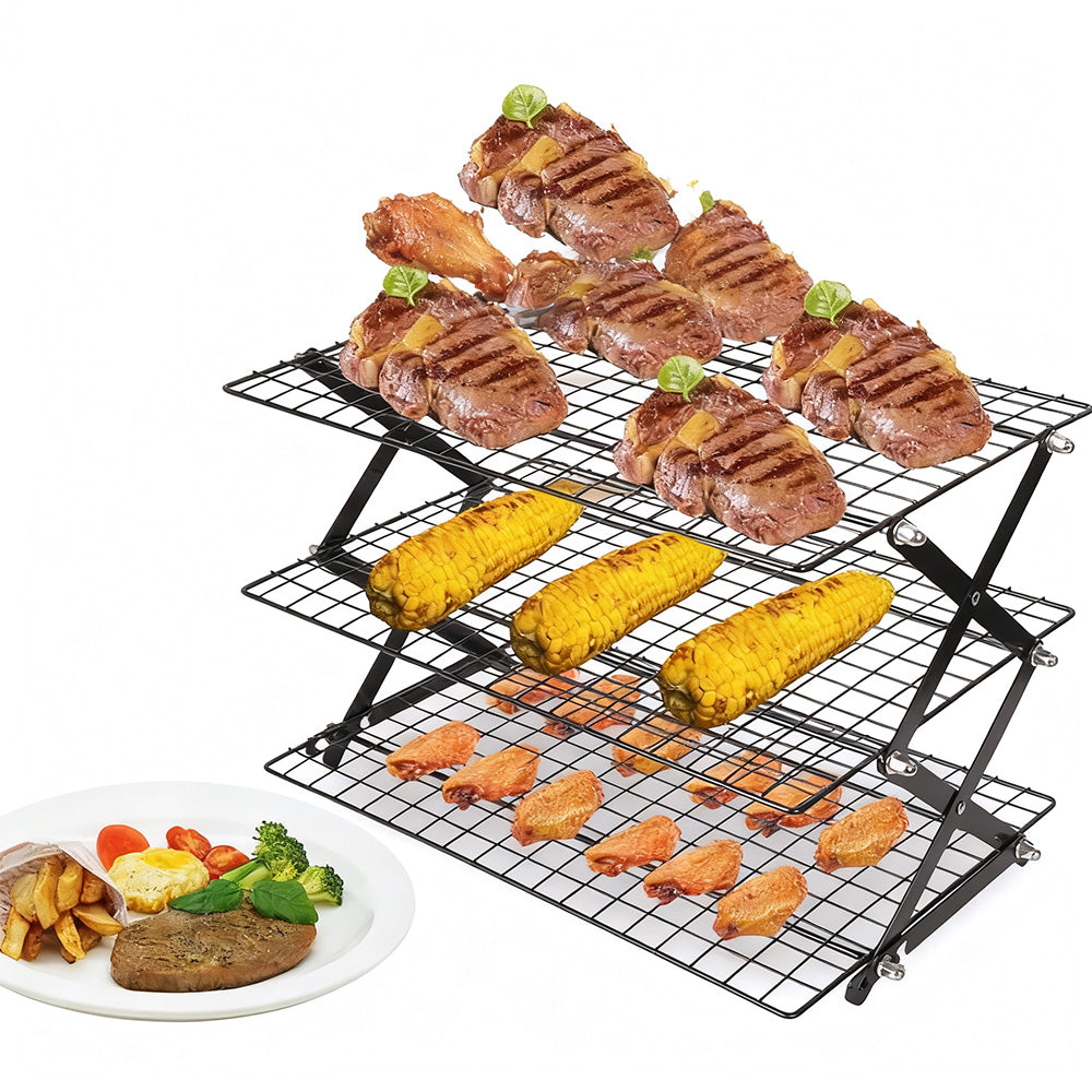 3 Tier Foldable Cooling Rack Stackable Wire Rack for Baking and Cooking