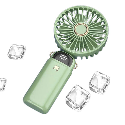 Portable Handheld Fan with LED Display 5-Speed Cooling Hand Fan Foldable for Outdoor Travel Camping Green