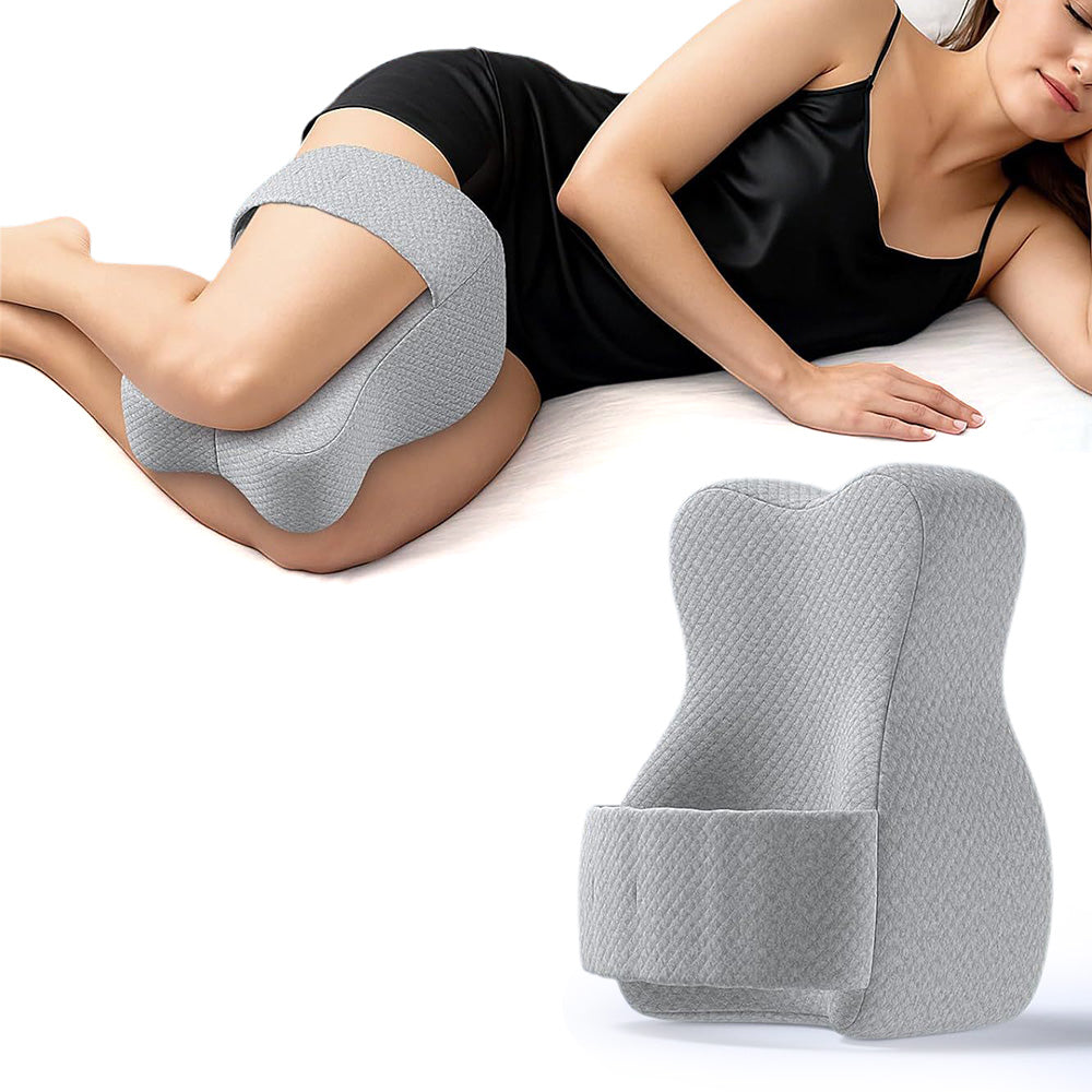 Memory Foam Knee Pillow for Side Sleepers Leg Pillow with Adjustable Strap Gray