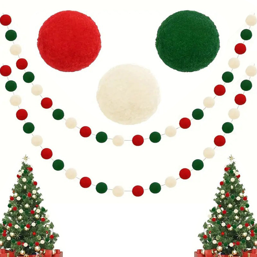 2PCS Christmas Pom Pom Garland Hanging Balls for Christmas Tree Party Decor