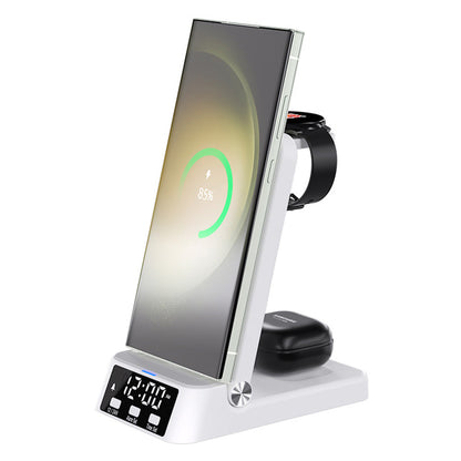 3-in-1 Wireless Charging Station with Digital Alarm Clock Fast Charging Dock for Samsung White