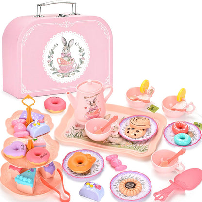 Kids Pretend Tea Party Set with Dessert & Carrying Case Style 2