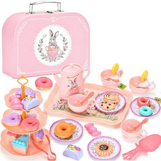 Kids Pretend Tea Party Set with Dessert & Carrying Case Style 2
