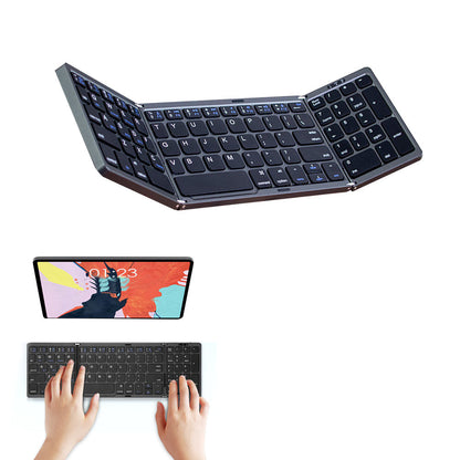 Foldable Bluetooth Keyboard Wireless Portable Keyboard Rechargeable for Laptop Tablet Smartphone Device Black