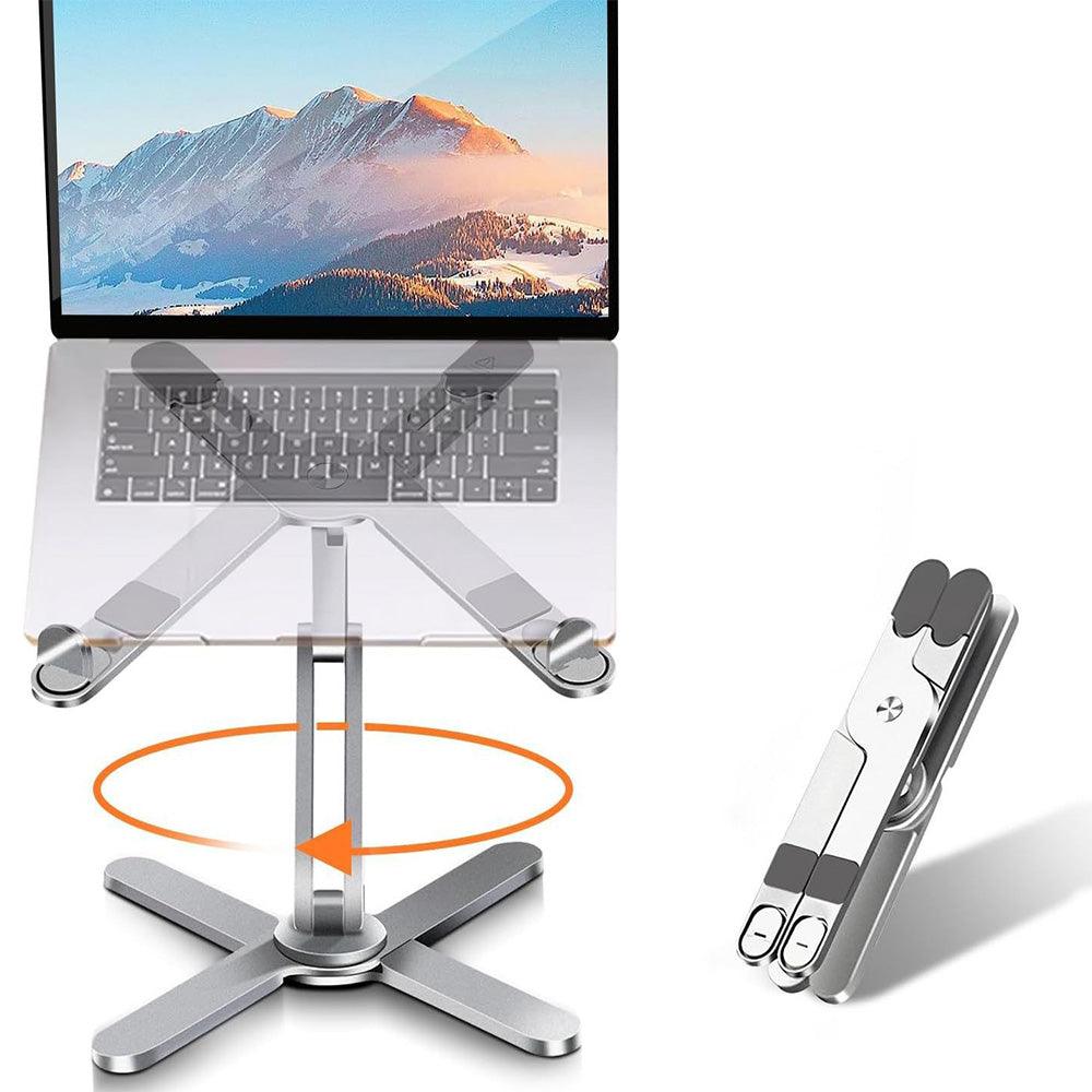 360 Degree Rotating Aluminum Laptop Stand Adjustable Desktop Notebook Holder Silver