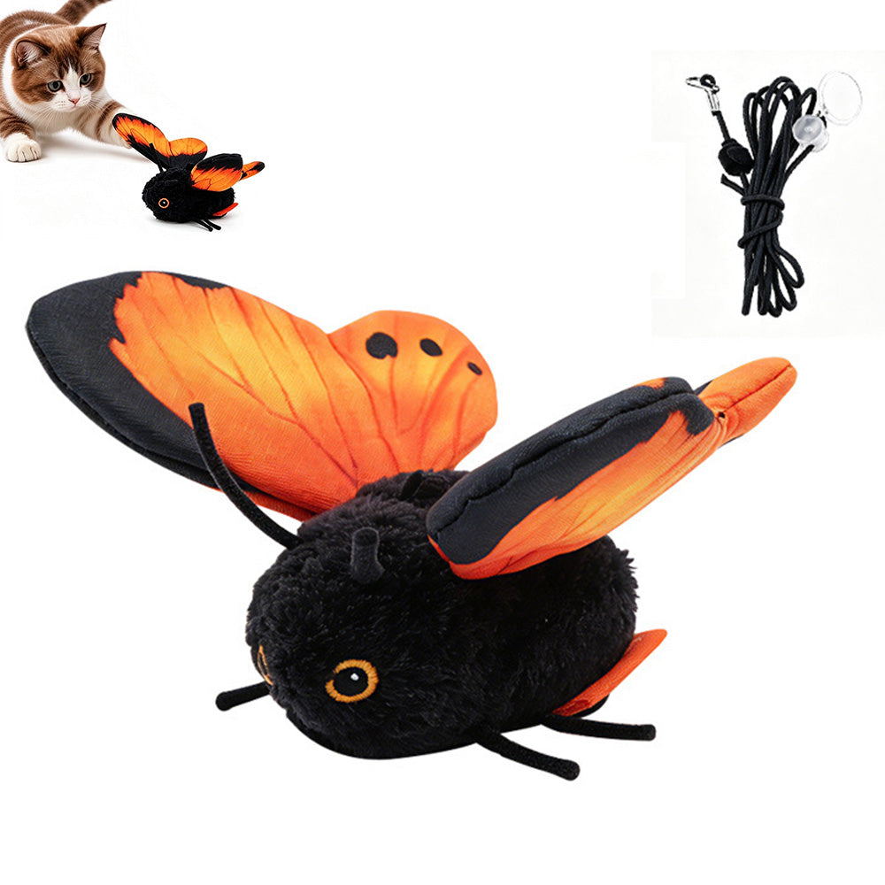 USB Rechargeable Interactive Butterfly Cat Toy Kitten Play Toy with Fluttering Wings Orange