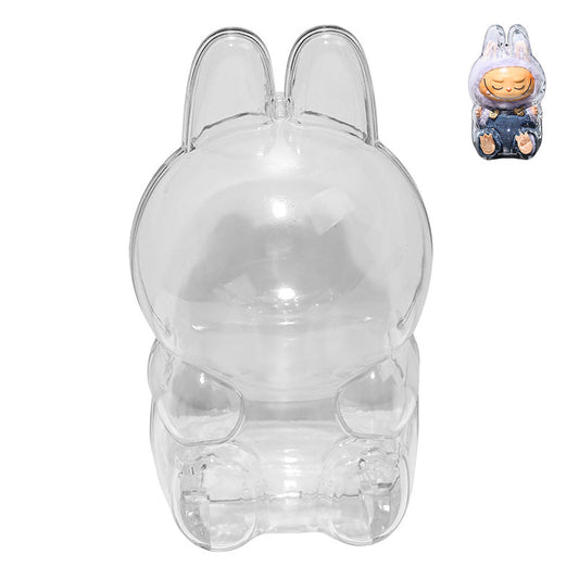 Clear Protective Case for Labubu Figure Dustproof Storage Box with Top Strap Hole for LABUBU Gen 2 Sitting Figure
