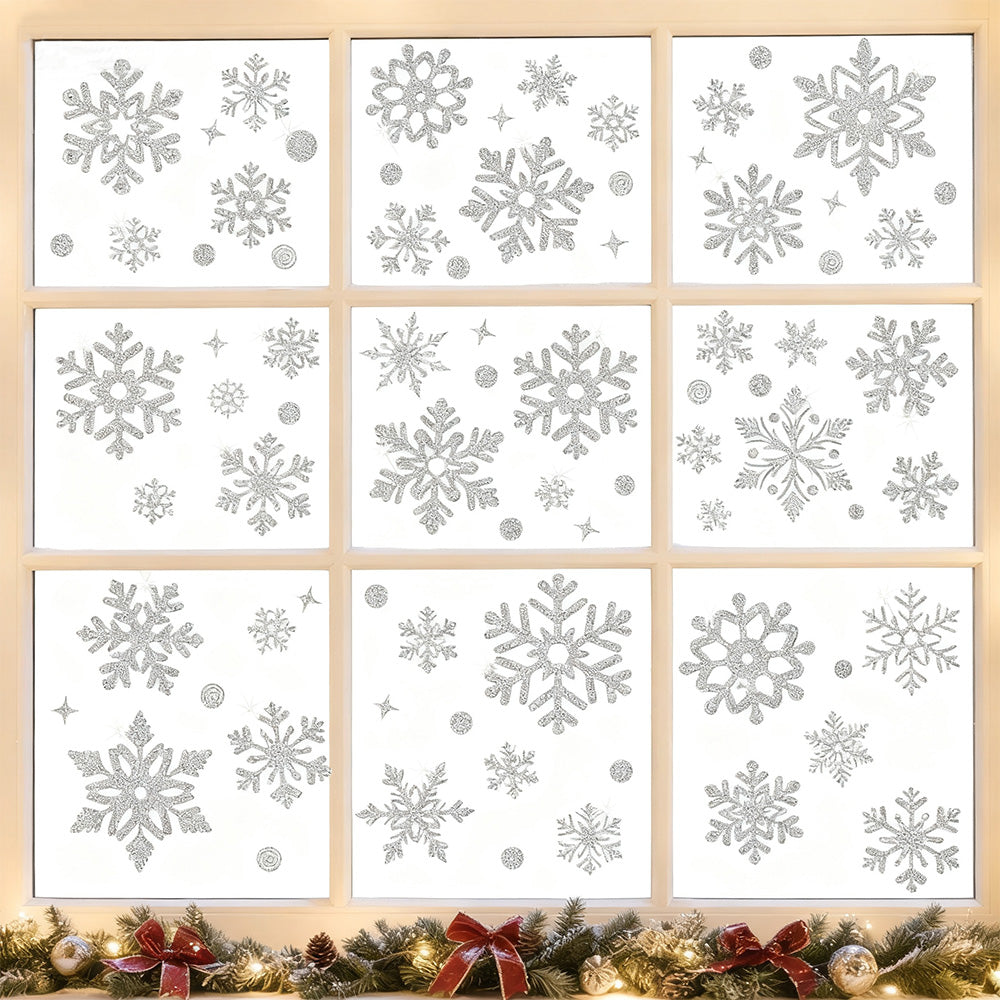Christmas Window Clings ¨C Snowflakes Static Stickers in Gold and Silver for Holiday Decorations Style 2