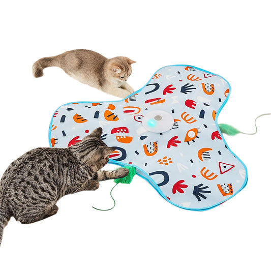 Automatic Interactive Cat Toy with Moving Feather and Sound for Indoor Play Sky Blue