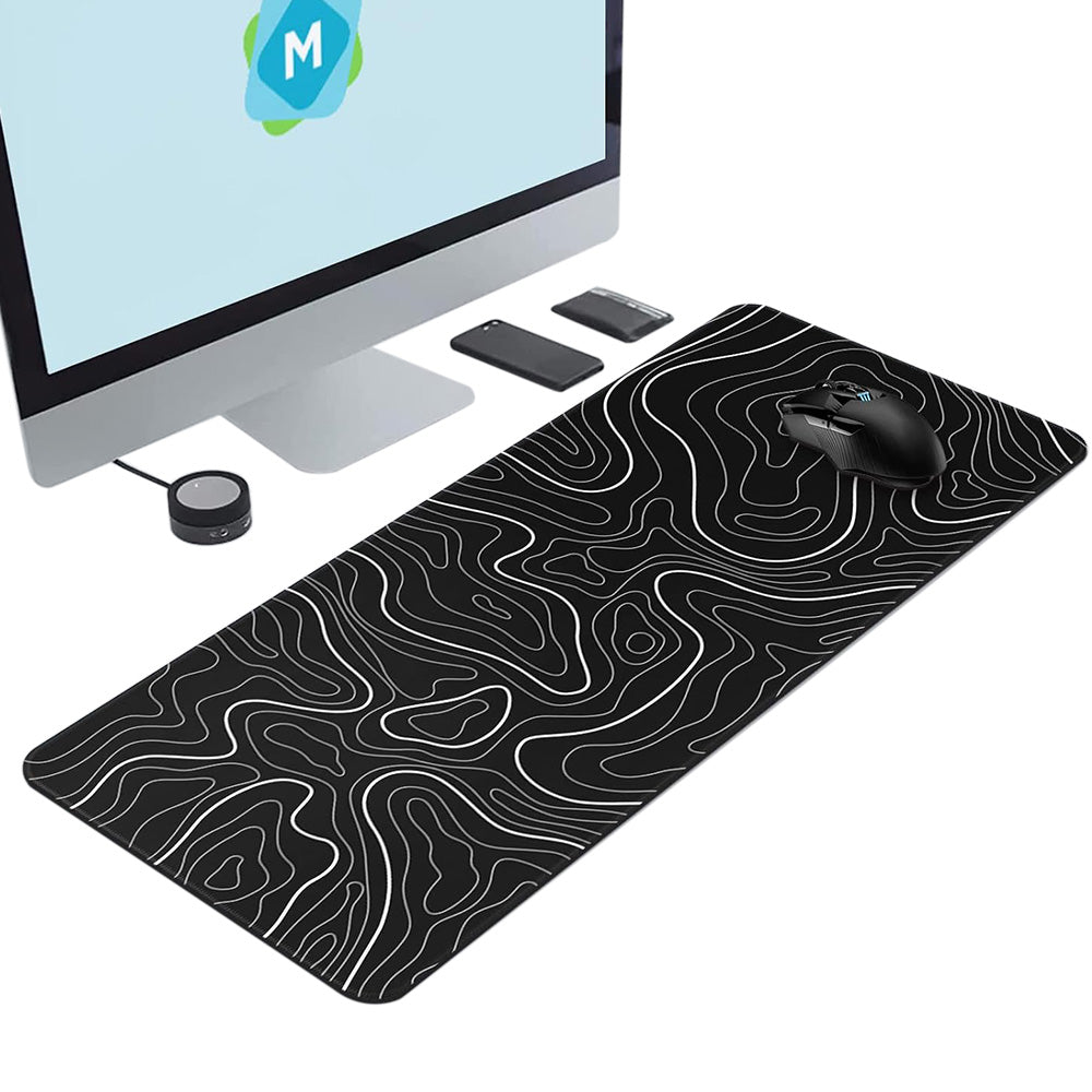 Gaming Mousepad Anti-Slip Mouse Pad Topographic Line Mouse Mat for Home and Office Black