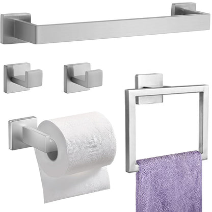 5Pcs Bathroom Towel Bar Set 40cm Stainless Steel Wall Mount Silver