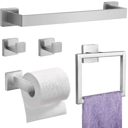 5Pcs Bathroom Towel Bar Set 40cm Stainless Steel Wall Mount Silver