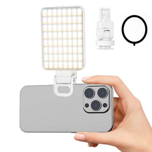Portable Selfie Light USB-Rechargeable LED Phone Light for Video Makeup Live Stream White