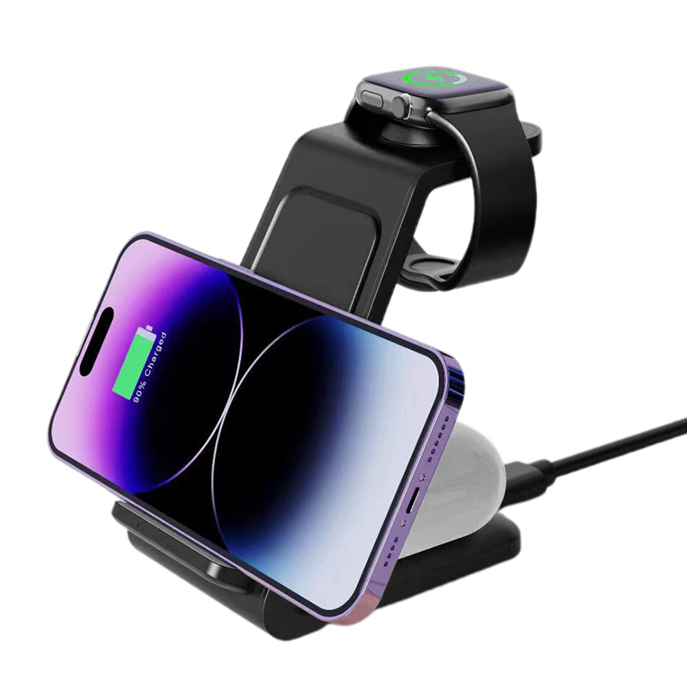 3-in-1 Wireless Charger Dock For Apple Watch Apple AirPod iPhone Charging Station Black