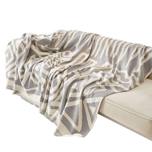 Boho Couch Cover Geometric Sofa Blanket Furniture Protector Grey