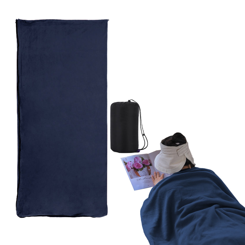 Fleece Single Sleeping Bag Liner Camping Blanket Travel Sheets for Hotel Camping Dark Blue