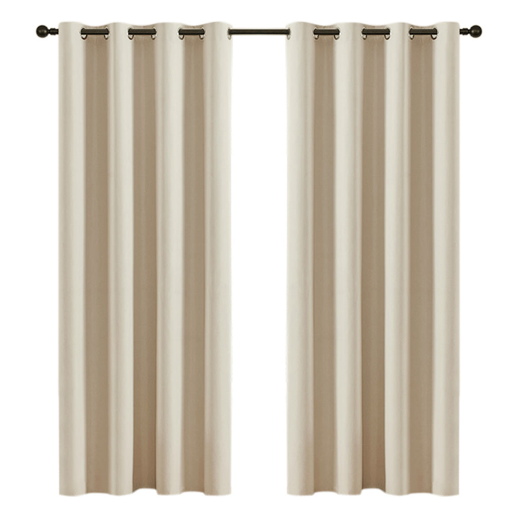 2 Pack 100 Percent Blackout Curtains with Black Liner-Beige