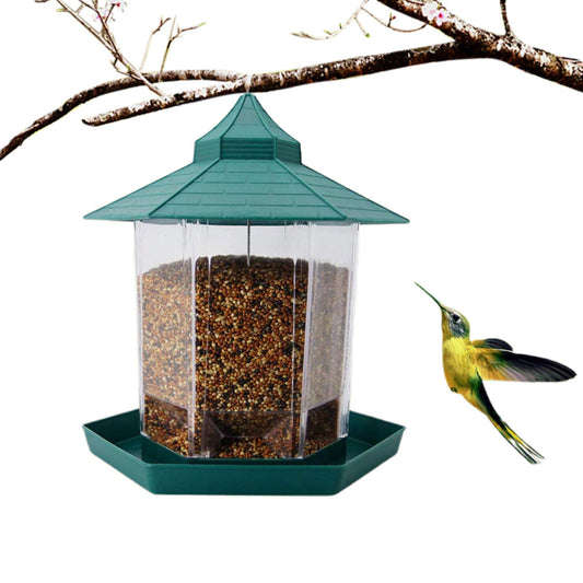 Outdoor Hanging Bird Feeder Gazebo Shape Seed Container Green