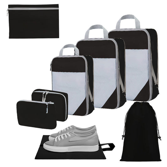 8 Set Compression Packing Cubes For Travel Essentials Expandable Luggage Storage Bags Set  with Laundry Black