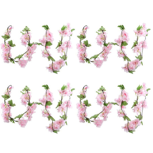 4PCS Sakura Vine Artificial Silk Hanging Garlands 2.3m for Wedding & Home Decoration Light Pink
