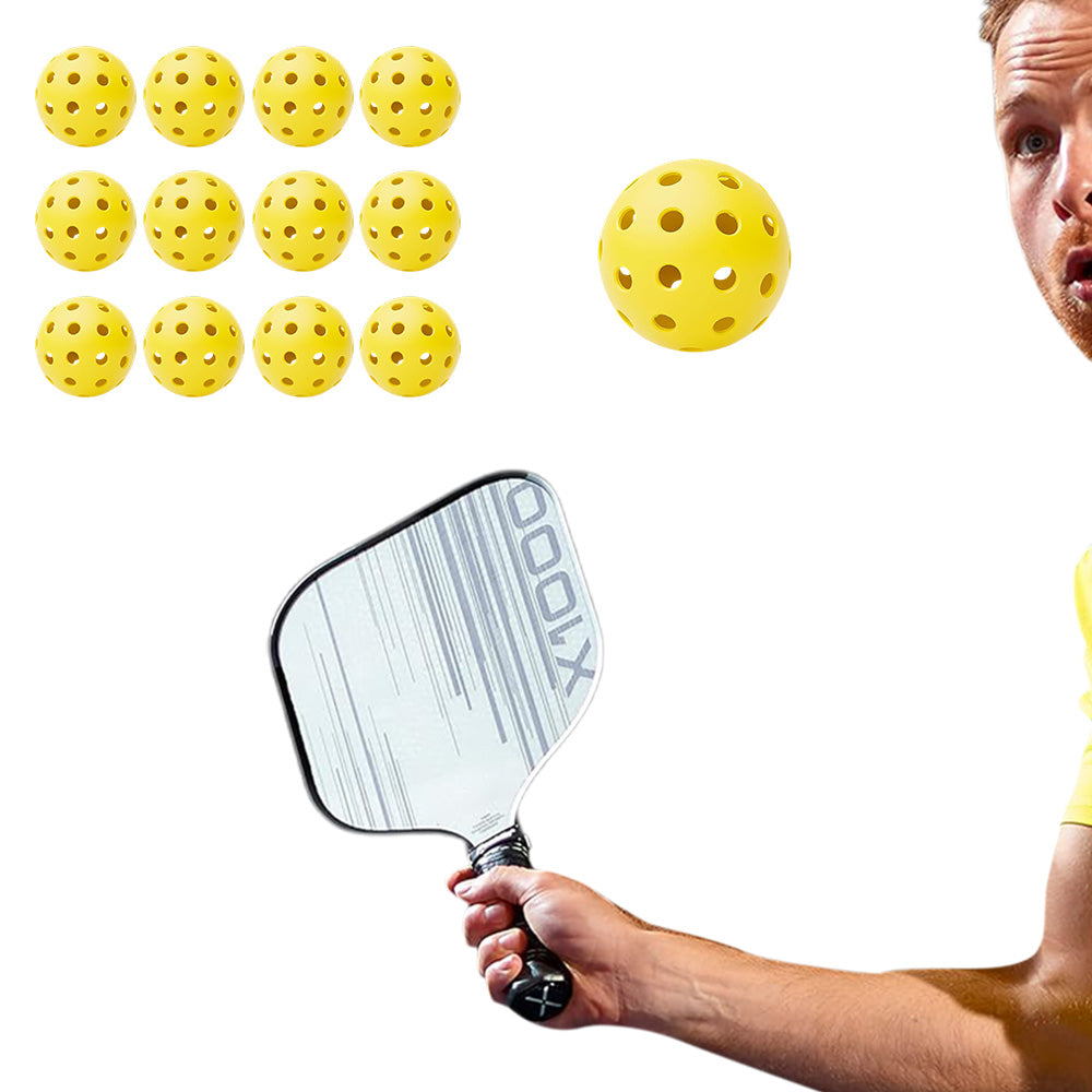 12Pcs Set 40-Hole Pickleball Balls High Bounce Outdoor Pickleball Set Yellow